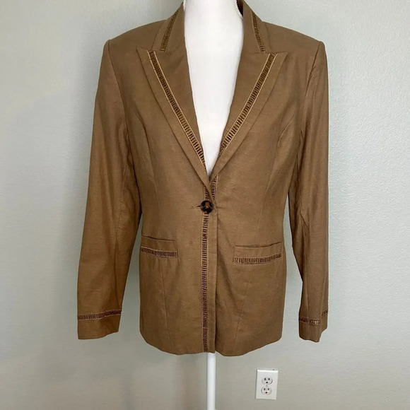 Bloomingdale’s  NWT cocoa brown linen blend one button lined blazer size 8 - Picture 1 of 13